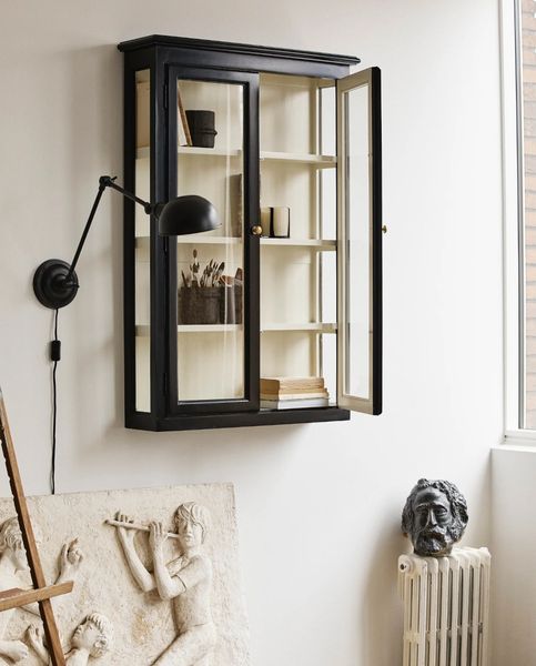 NELLY, Wandvitrine H 120 cm weiß-schwarz Holz im Landhausstil