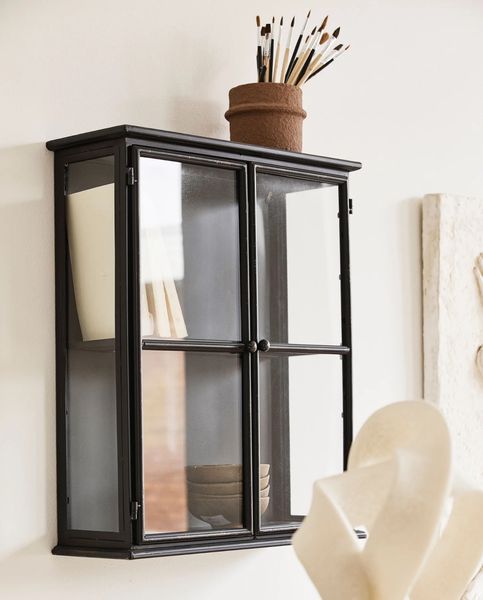 ETTA, Wandvitrine 60 cm hoch Glas-Metall 2 Türen, Hängeschrank industriell