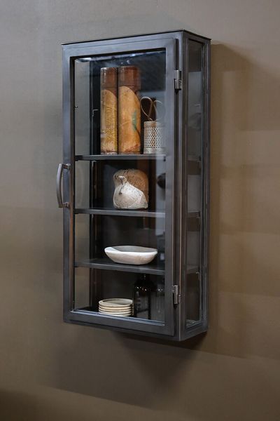 ELI, Wandvitrine H 80 cm Metall silber-grau Industriedesign