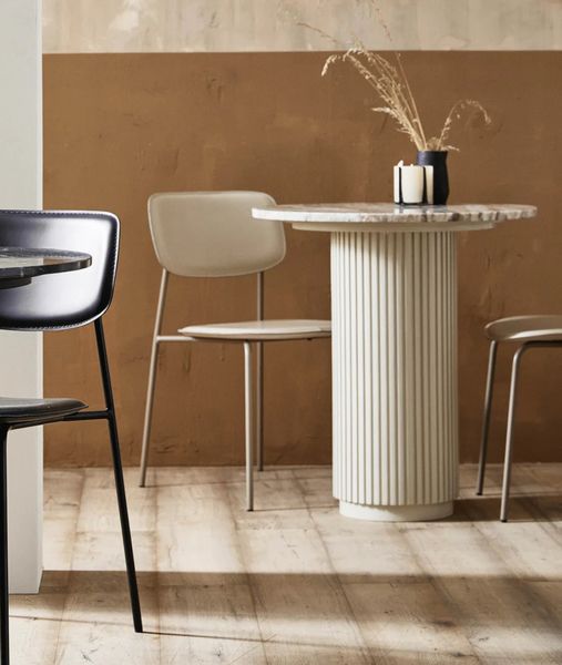 Kleiner Esstisch ARI, runder Bistrotisch D 70 cm weiß Marmor, Marmortisch
